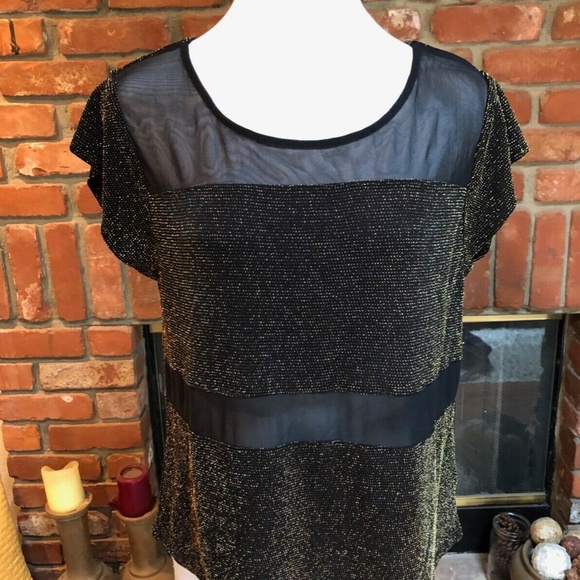 EXPRESS METALLIC GOLD MESH SHEER SHIRT TOP - Picture 5 of 6